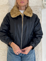 Bomber effetto pelle con collo pelliccia ecologica - Bsb