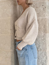 Cardigan off white  con manica balloon - Zahjr