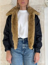 Bomber effetto pelle con collo pelliccia ecologica - Bsb