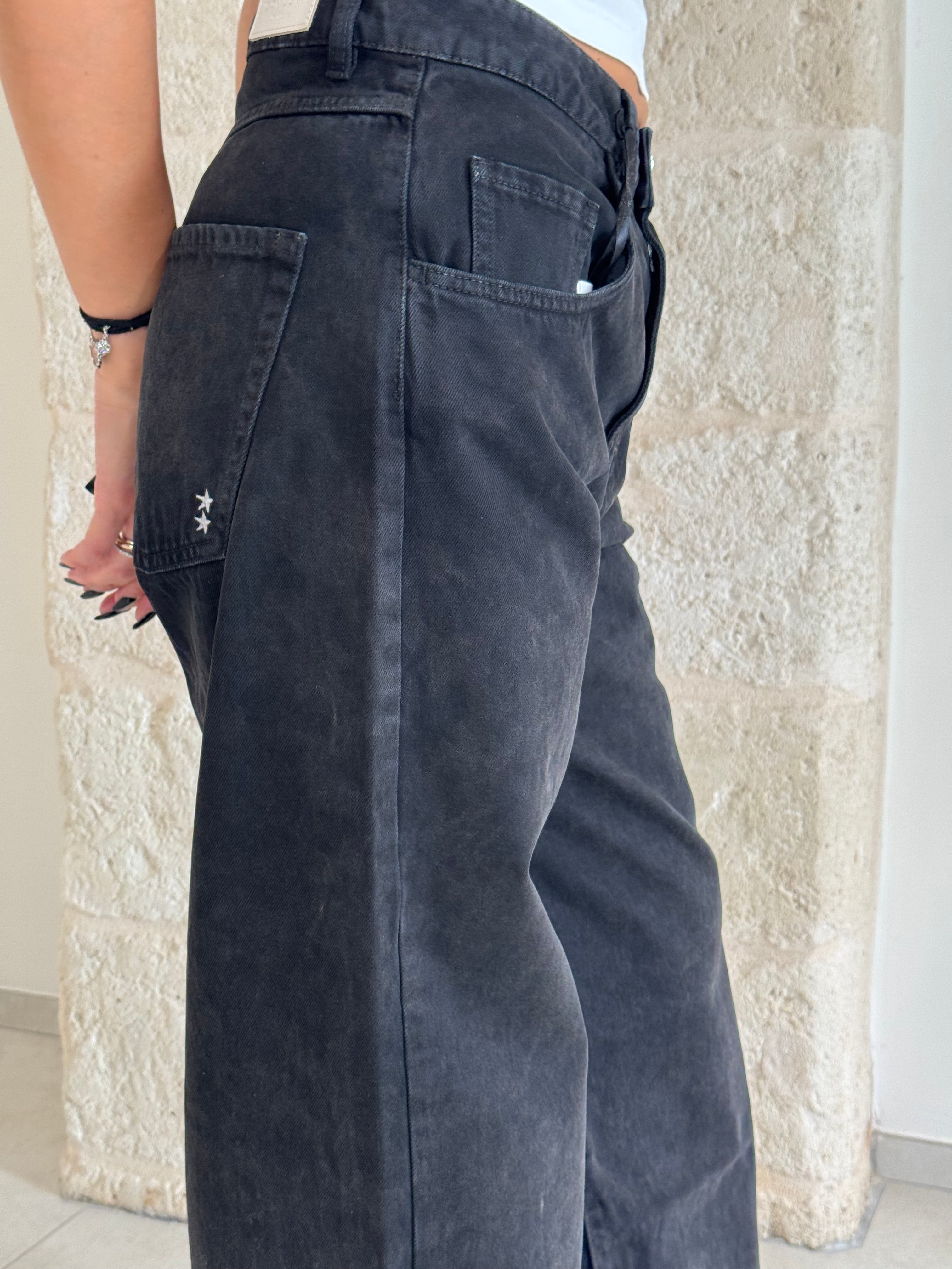 Jeans Poppy nero bruciato e slavato - Icon Denim