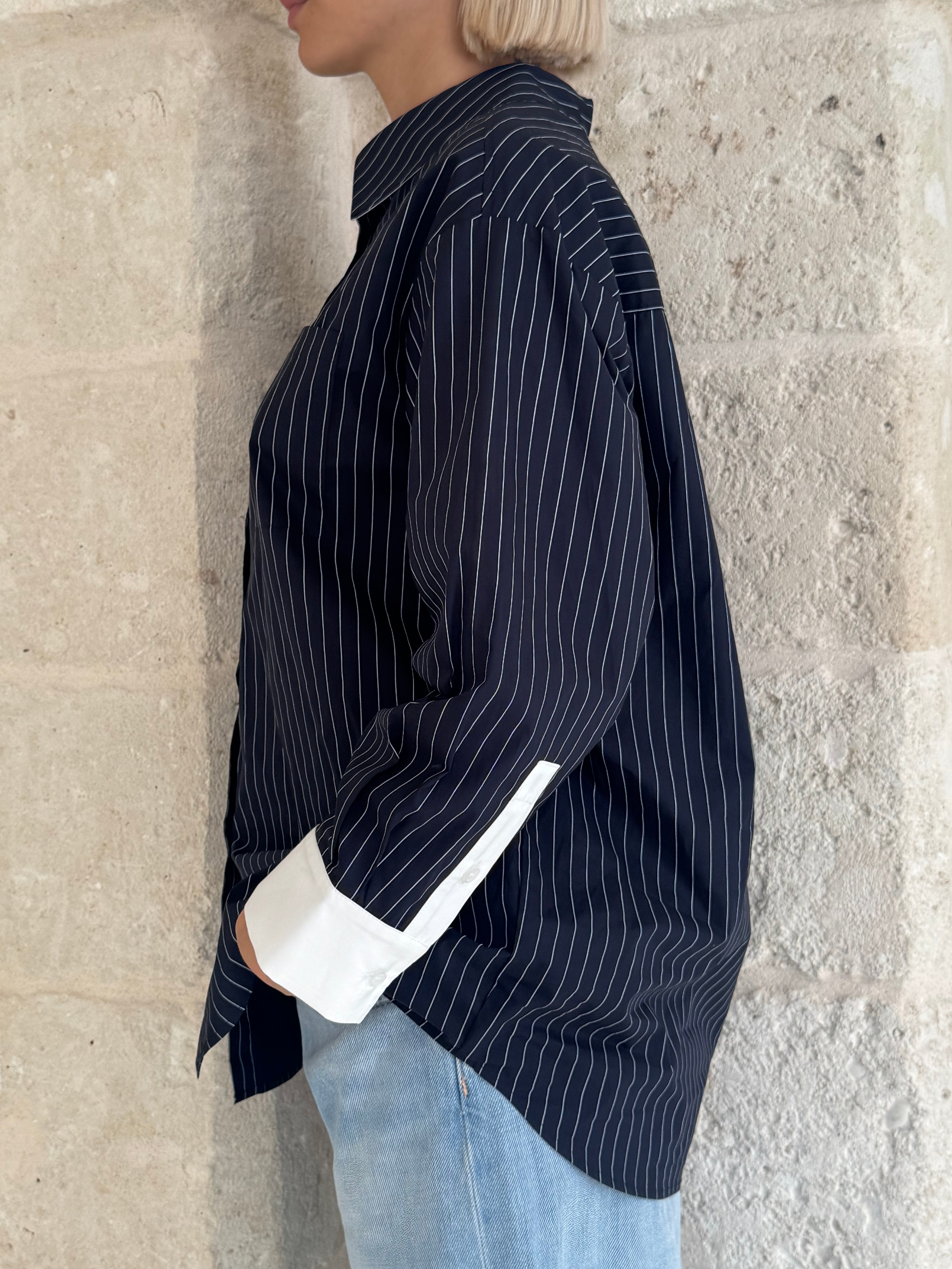 Camicia Righe con colletto e polsini bianchi - Eleh