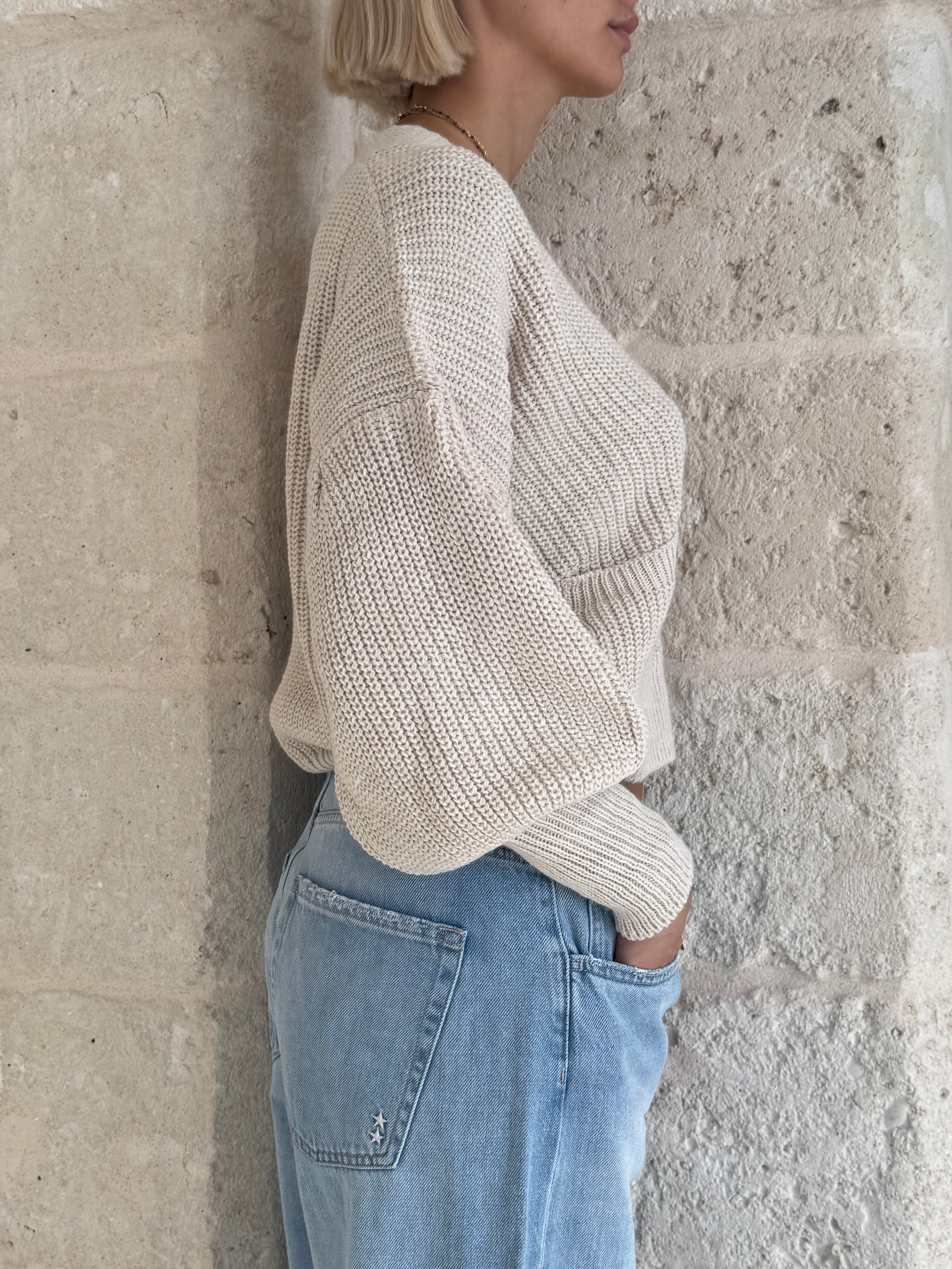 Cardigan off white  con manica balloon - Zahjr