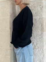 Cardigan Molly nero con bottoni e tasche - Zahjr