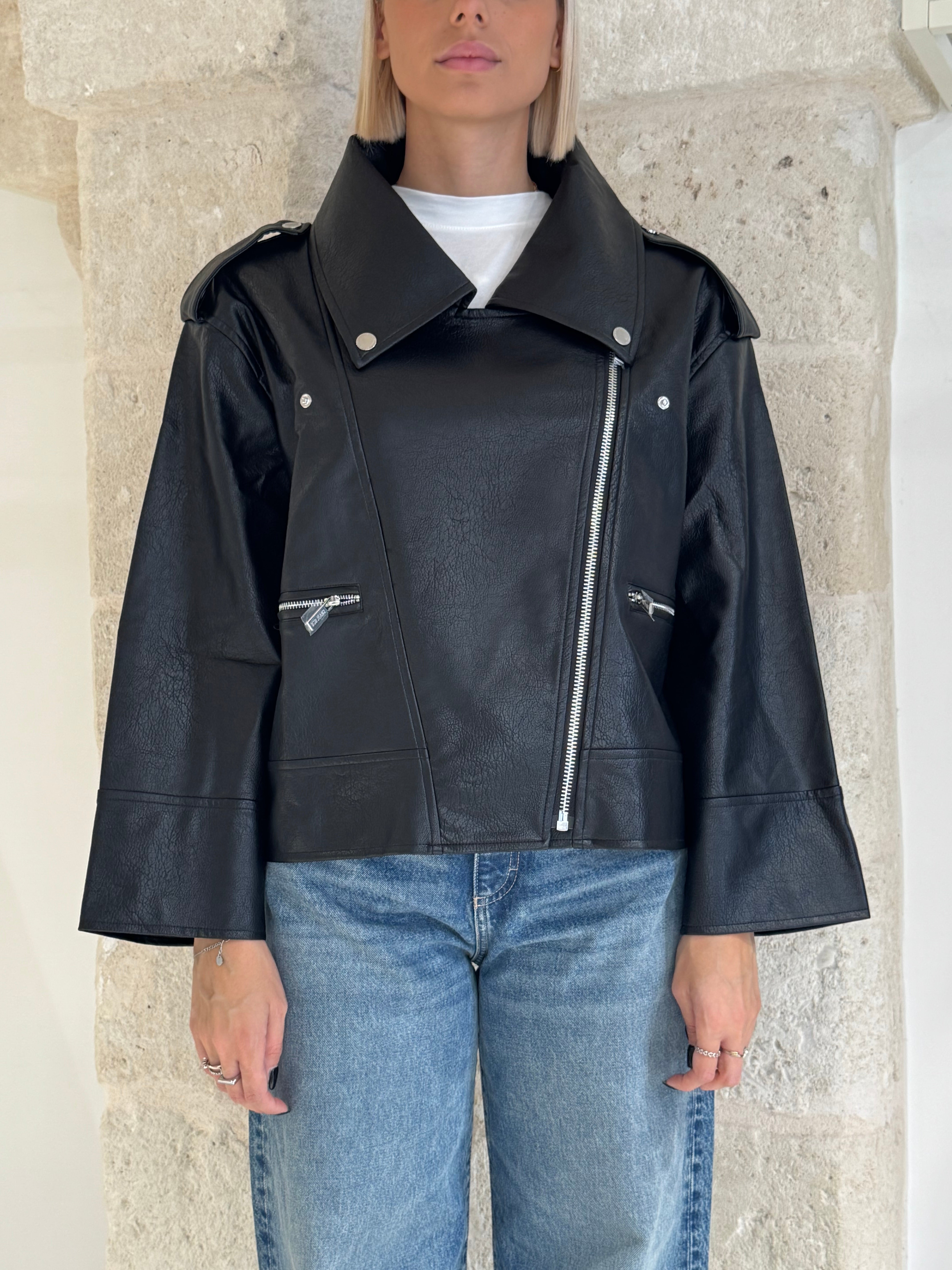 Biker in ecopelle con cerniere argentate - Bsb