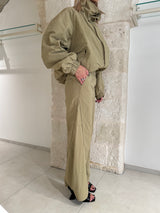 Pantalone Palazzo Kaki effetto Nylon- Eleh