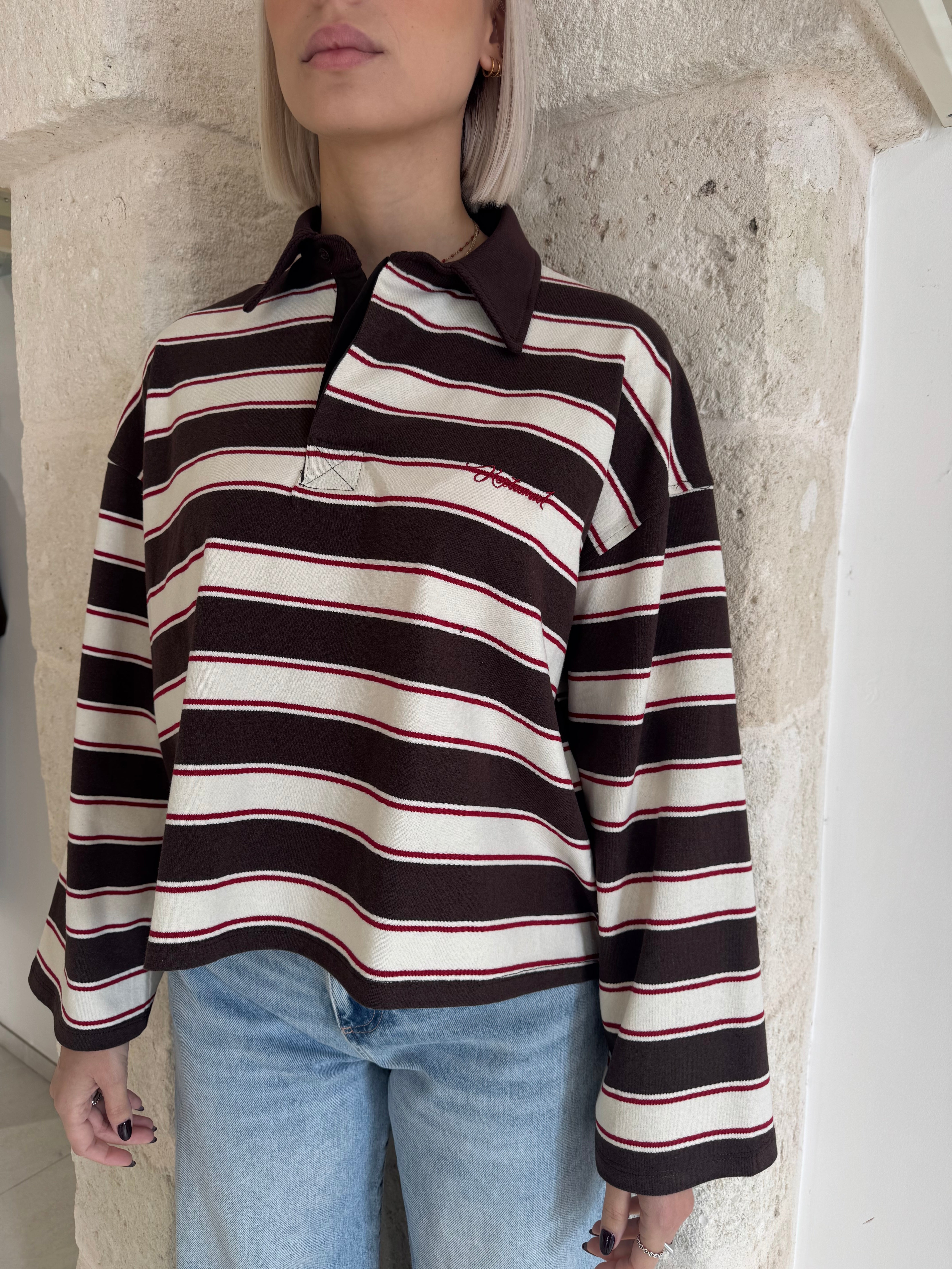 Polo a righe marrone - Kostumn1