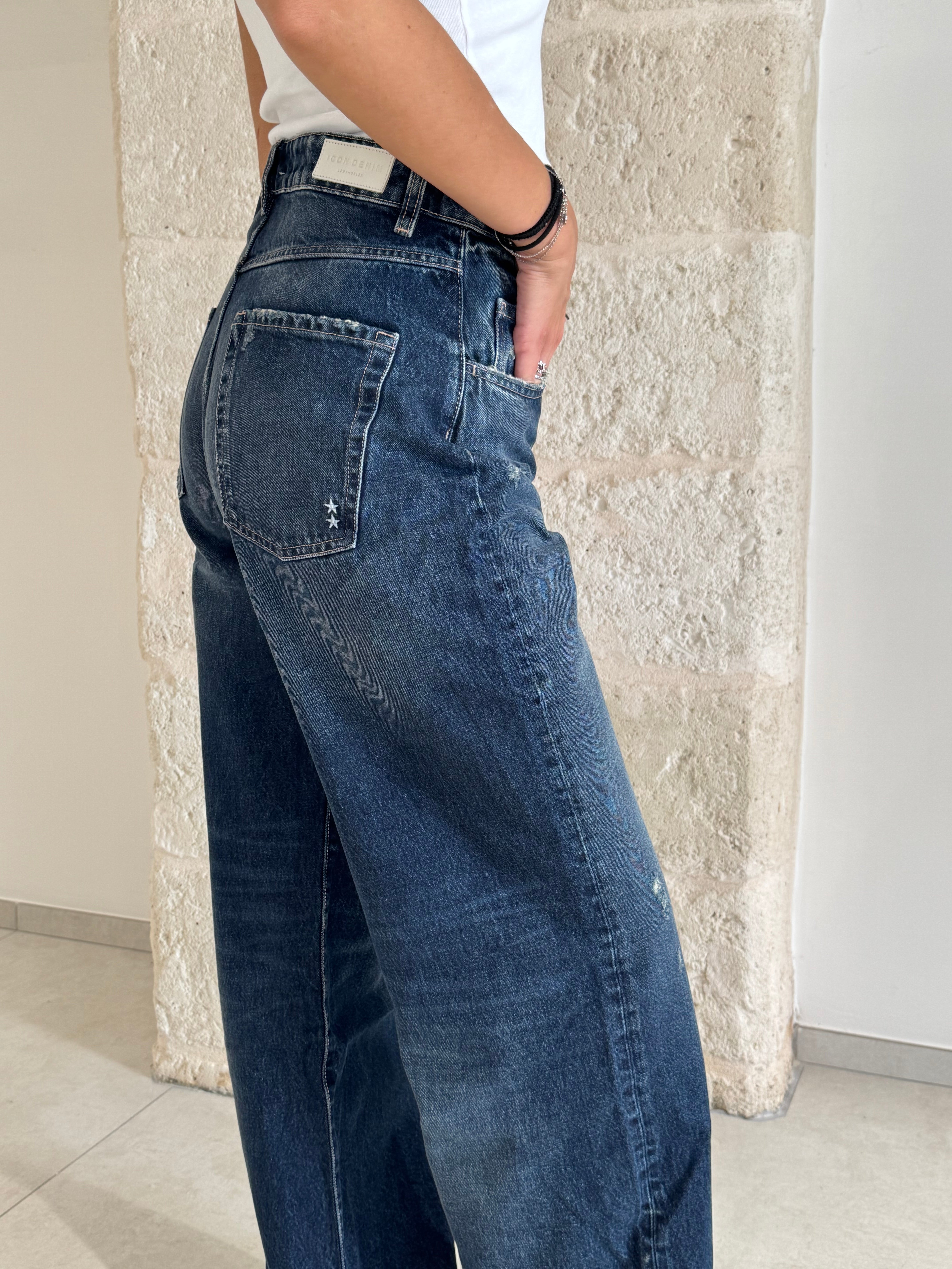 Jeans Poppy Dark Blue e gamba larga -Icon Denim