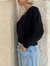 Cardigan puffo nero con bottoni - Zahjr