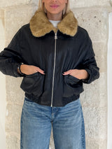 Bomber effetto pelle con collo pelliccia ecologica - Bsb
