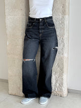Jeans Poppy noir con strappi e cuciture gialle  - Icon Denim