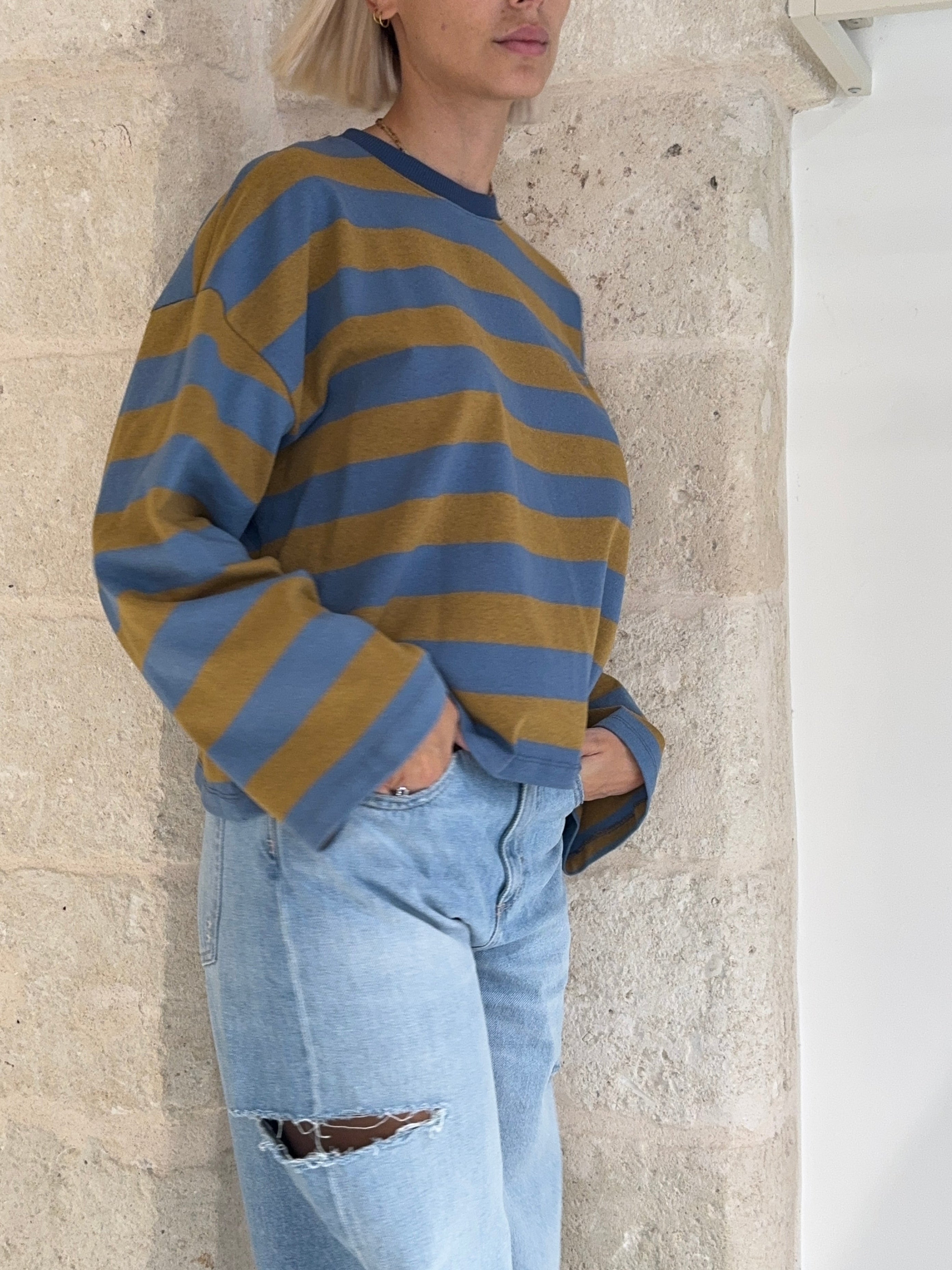 Maglia a righe bicolore con manica lunga - Kostumn1