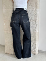 Jeans Poppy noir con strappi e cuciture gialle  - Icon Denim