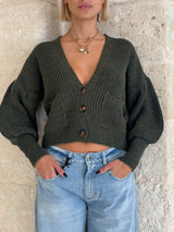 Cardigan verde militare con manica balloon - Zahjr