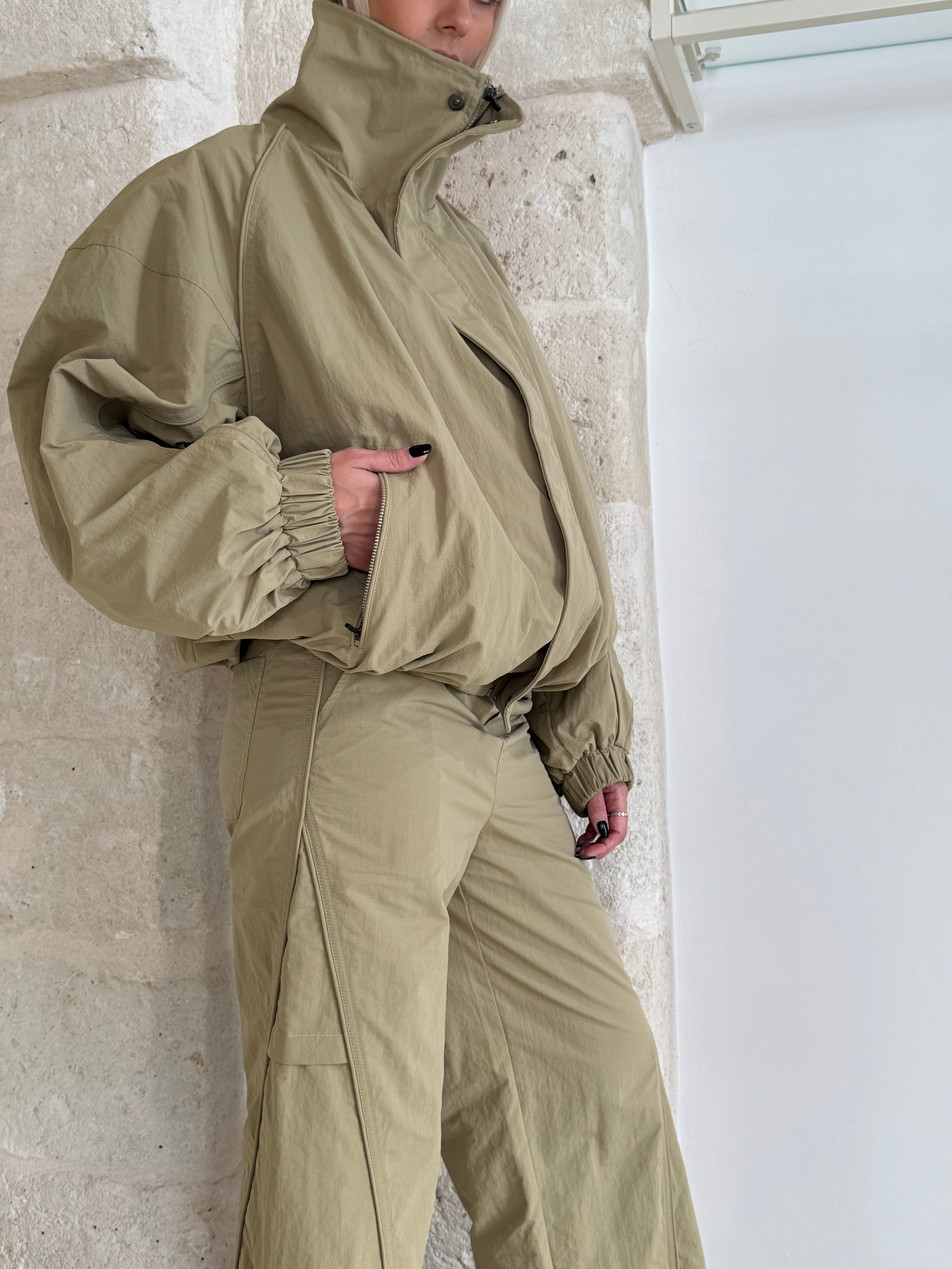 Bomber Kaki oversize effetto nylon- Eleh
