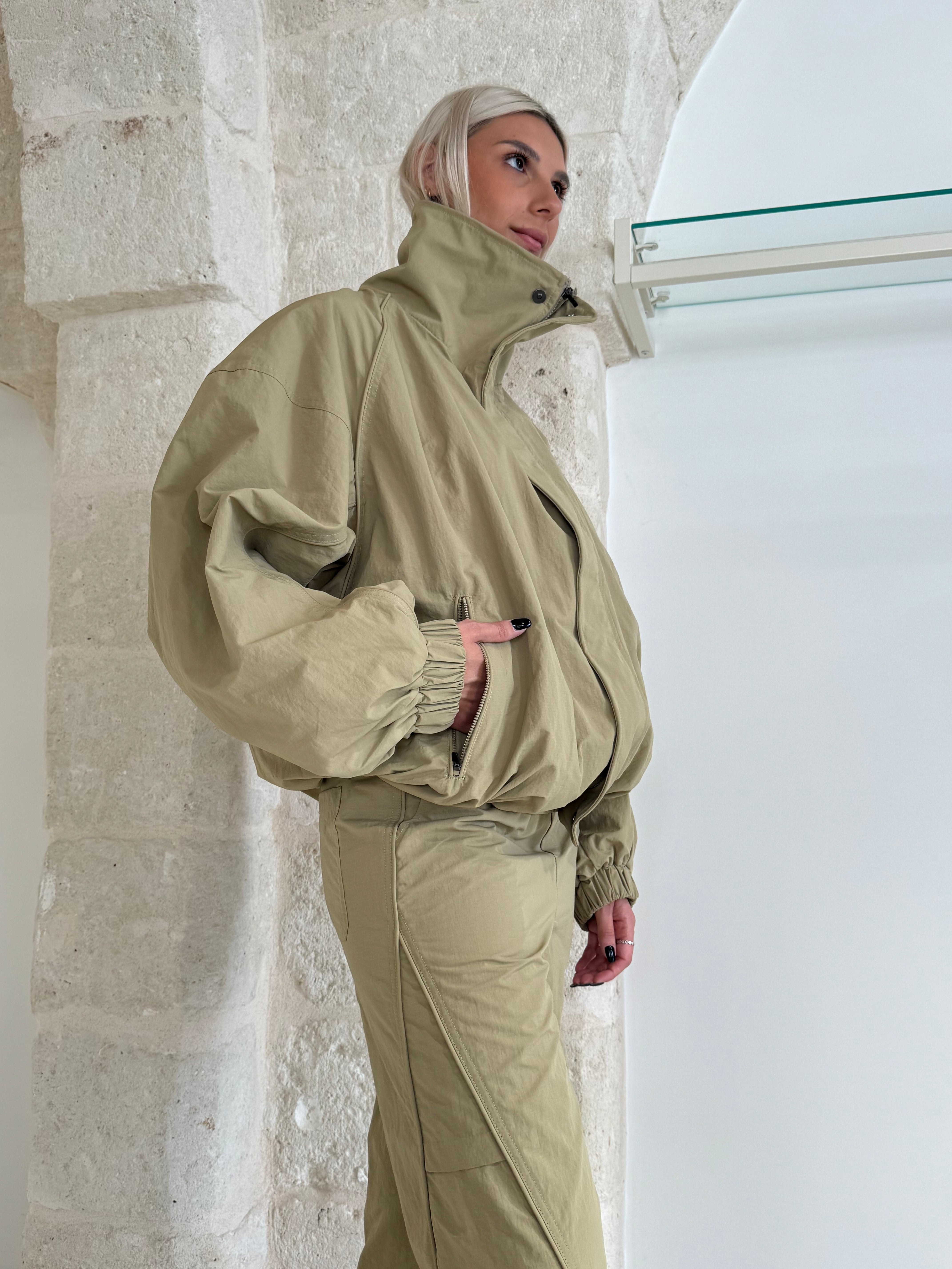 Bomber Kaki oversize effetto nylon- Eleh