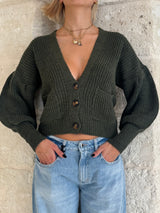 Cardigan verde militare con manica balloon - Zahjr