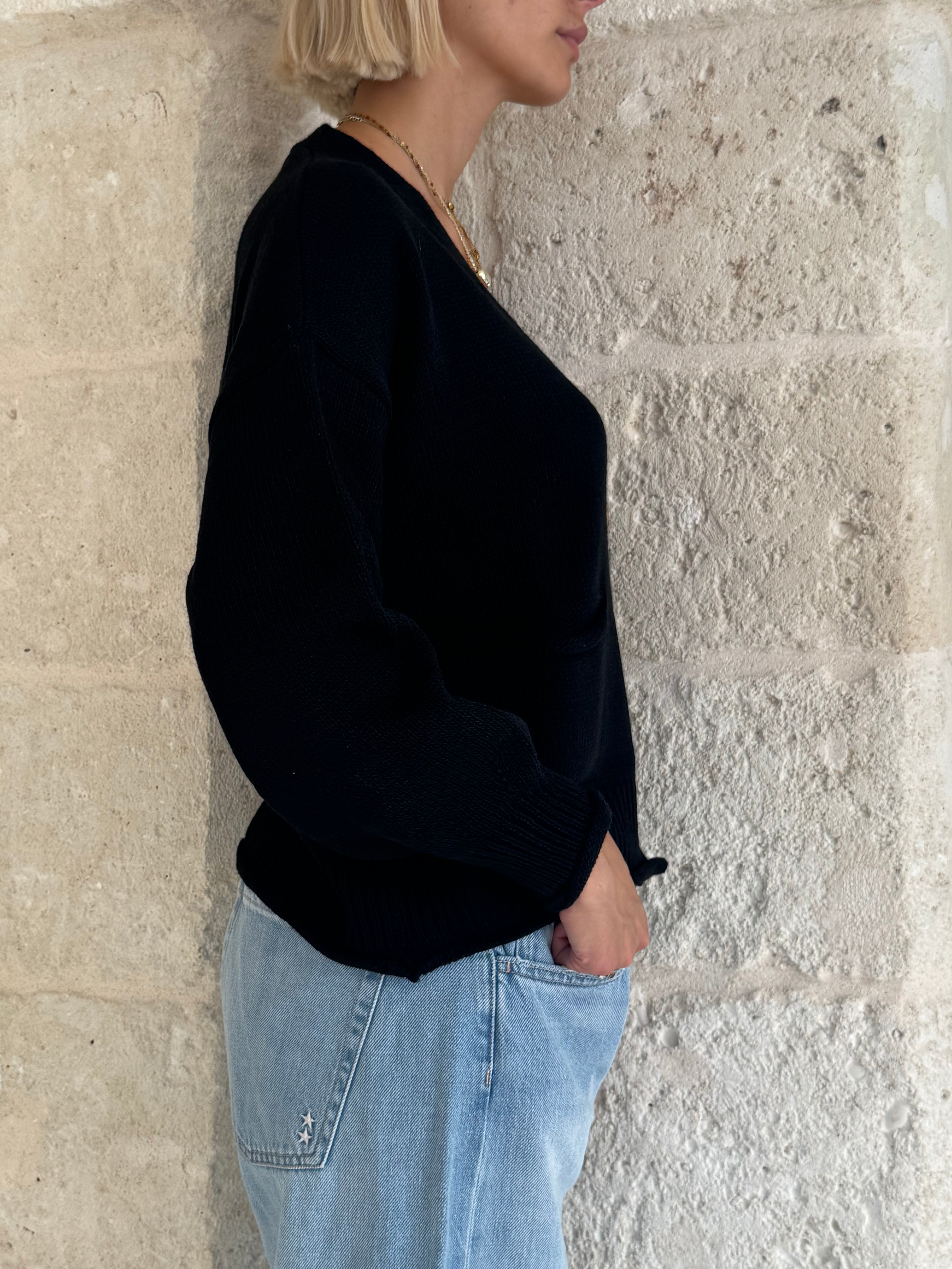 Cardigan Molly nero con bottoni e tasche - Zahjr