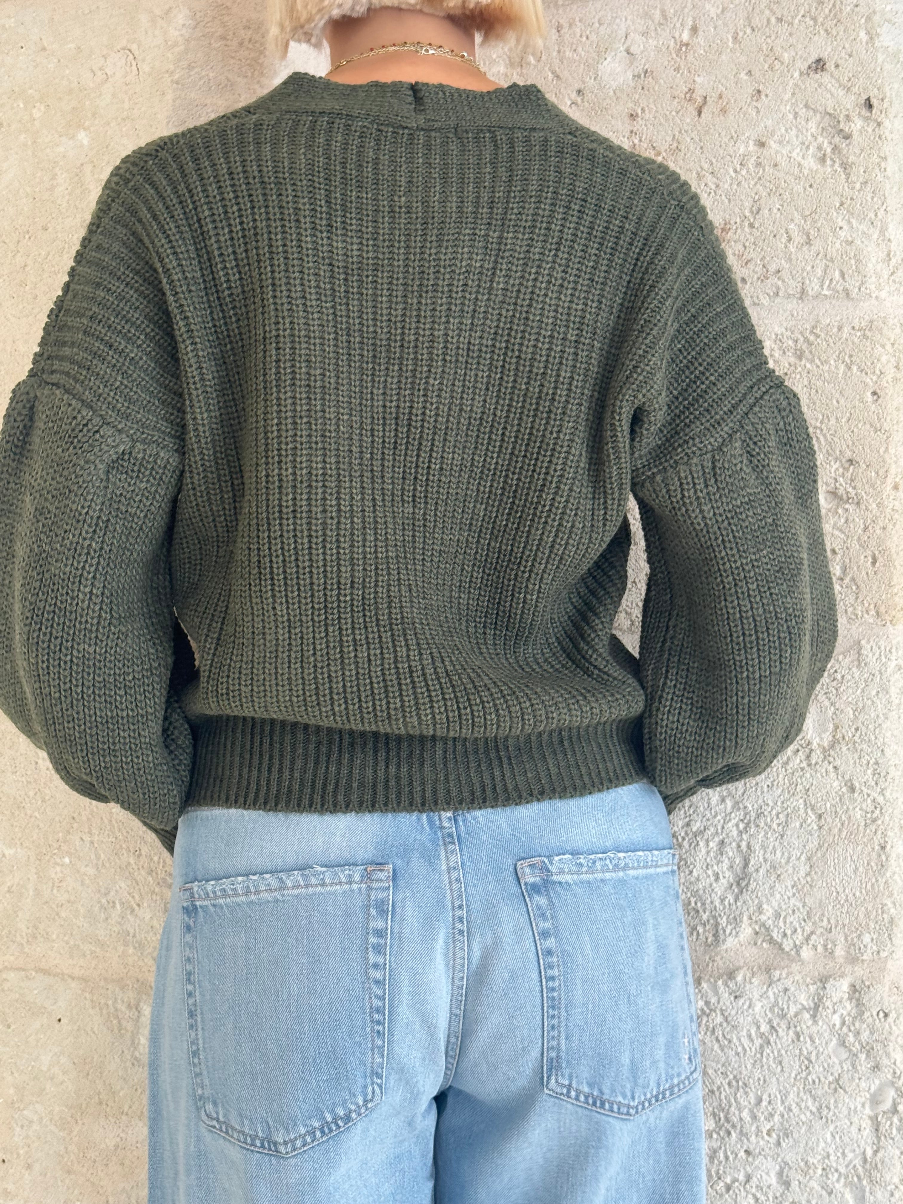 Cardigan verde militare con manica balloon - Zahjr