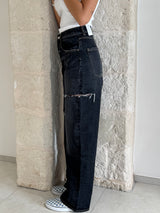 Jeans Poppy noir con strappi e cuciture gialle  - Icon Denim