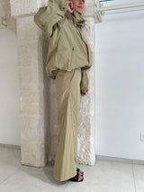 Pantalone Palazzo Kaki effetto Nylon- Eleh