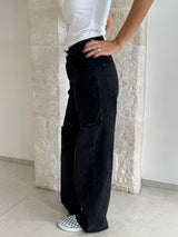 Jeans Poppy nero bruciato e slavato con strappi - Icon Denim