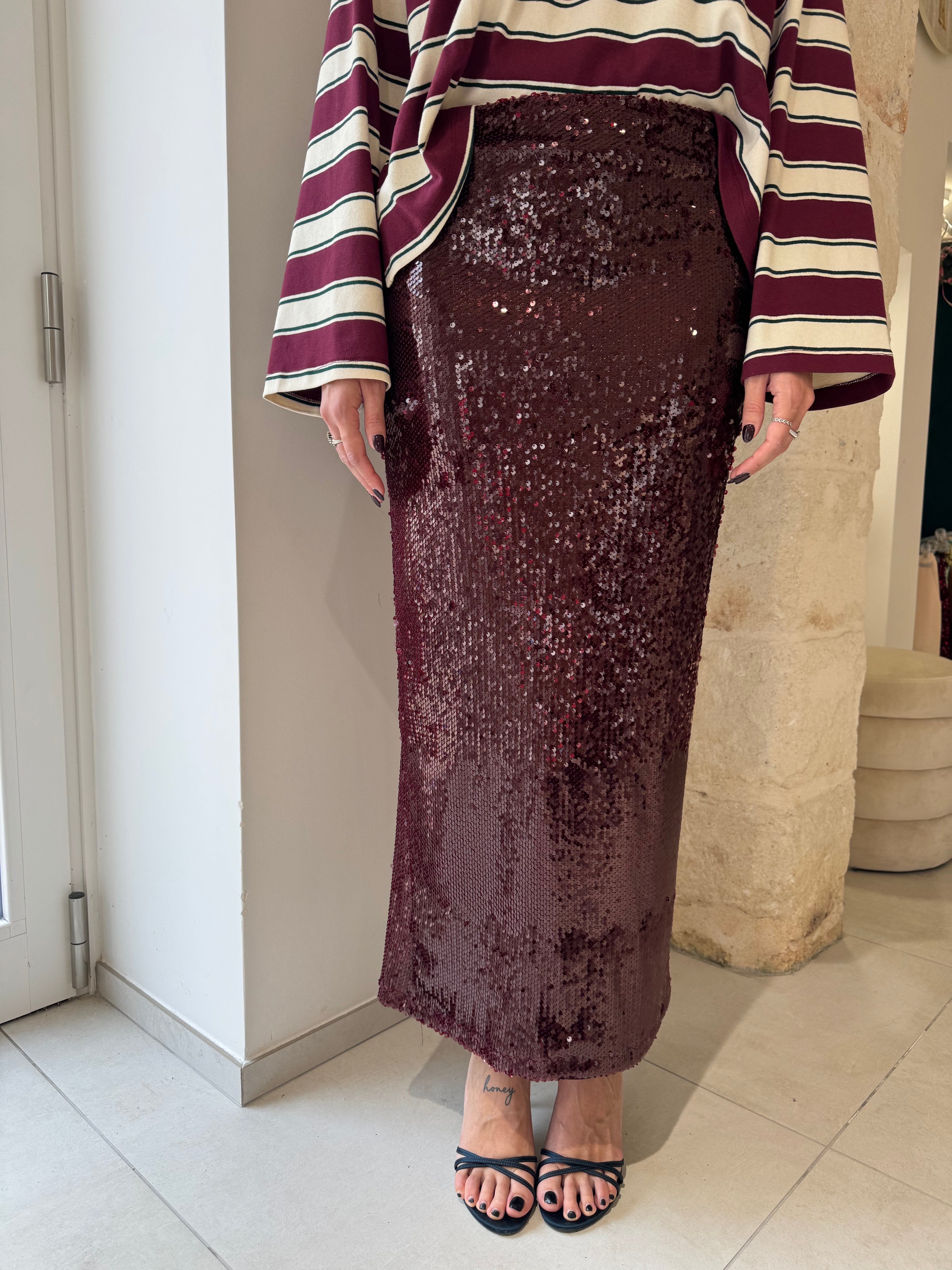 Gonna con paillettes bordeaux - Kostumn1