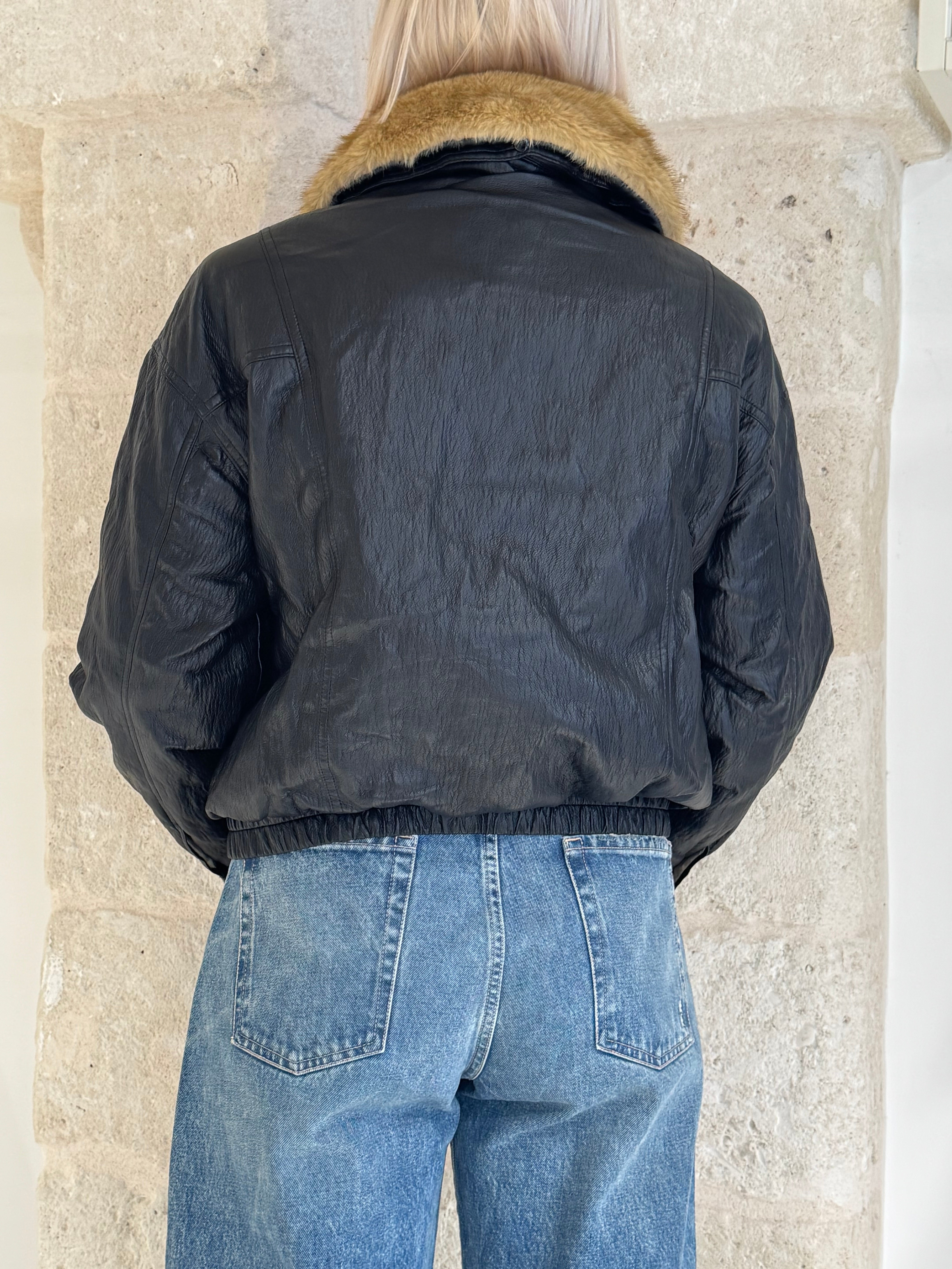 Bomber effetto pelle con collo pelliccia ecologica - Bsb