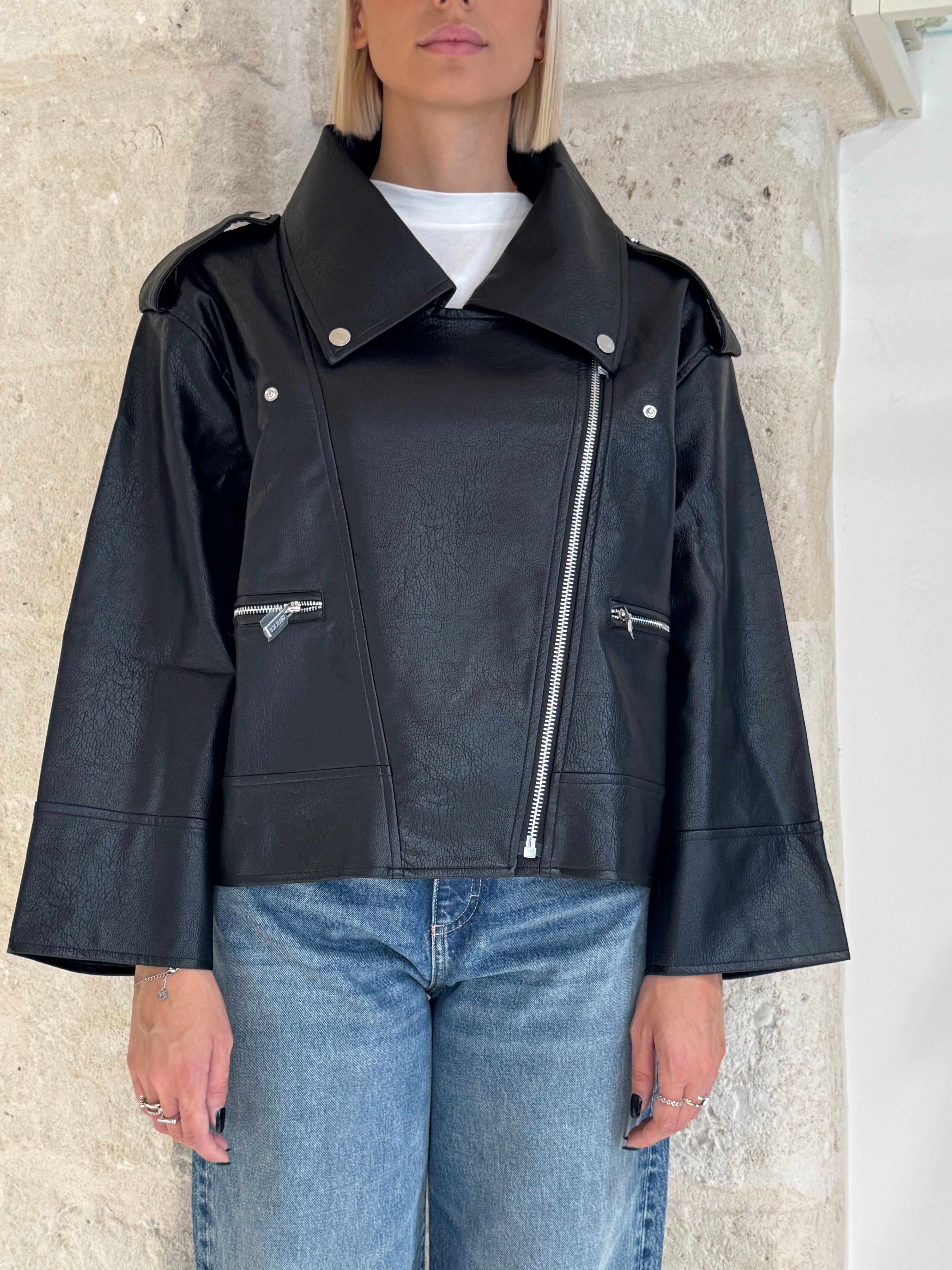 Biker in ecopelle con cerniere argentate - Bsb