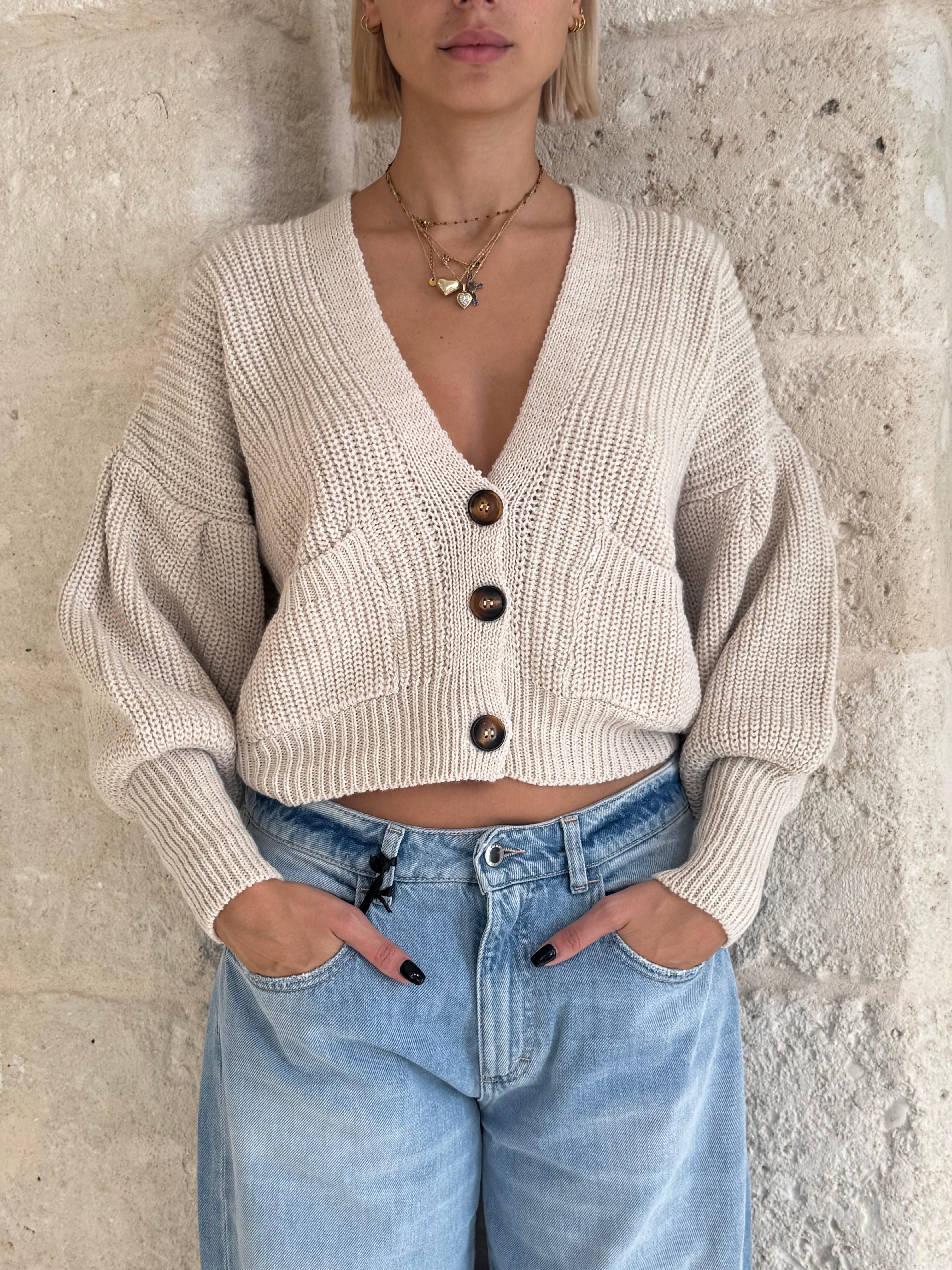 Cardigan off white  con manica balloon - Zahjr