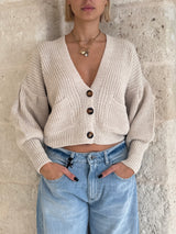 Cardigan off white  con manica balloon - Zahjr