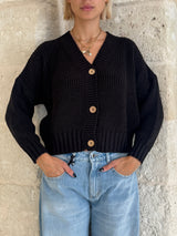 Cardigan puffo nero con bottoni - Zahjr