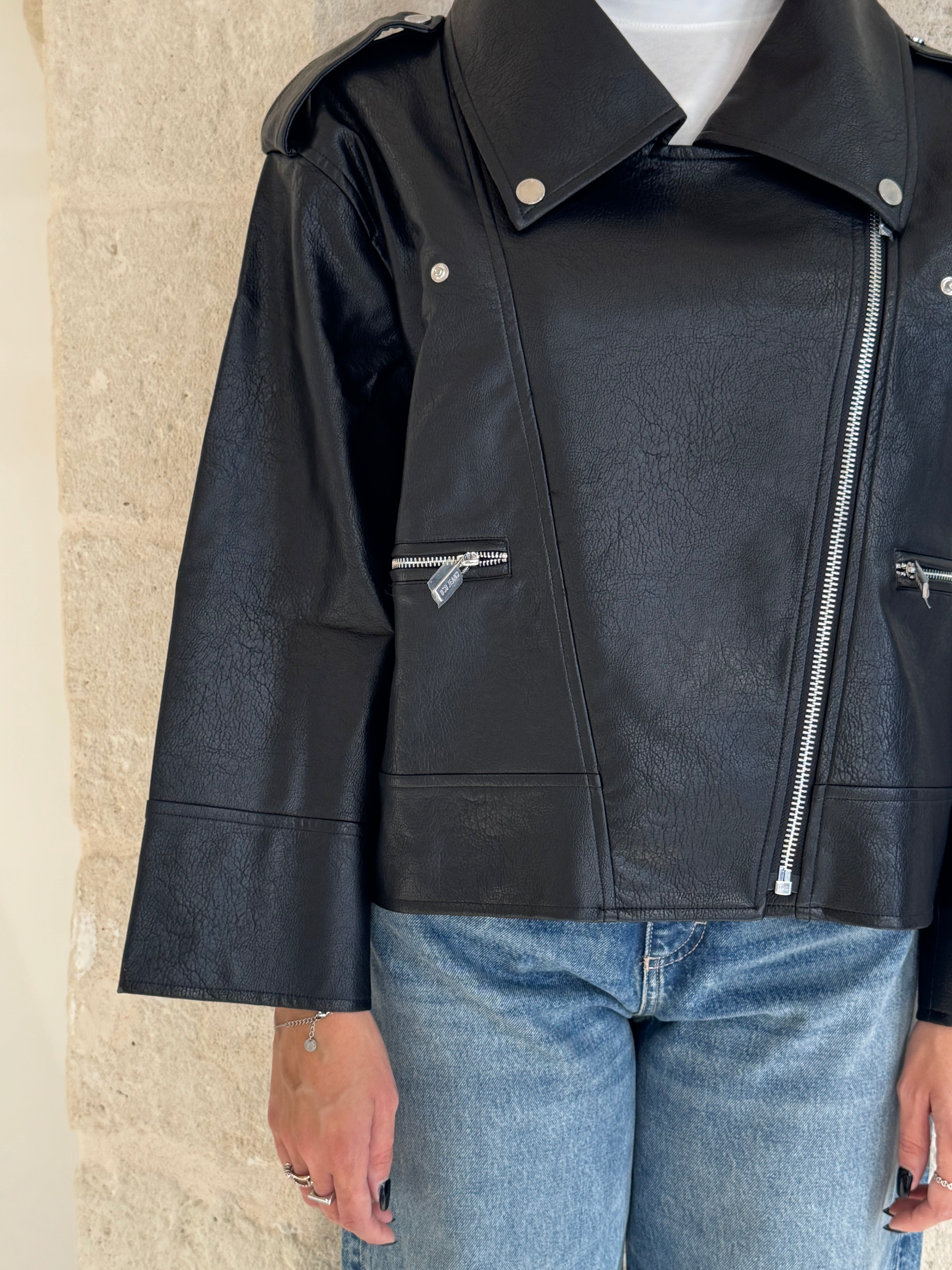 Biker in ecopelle con cerniere argentate - Bsb