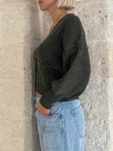 Cardigan verde militare con manica balloon - Zahjr