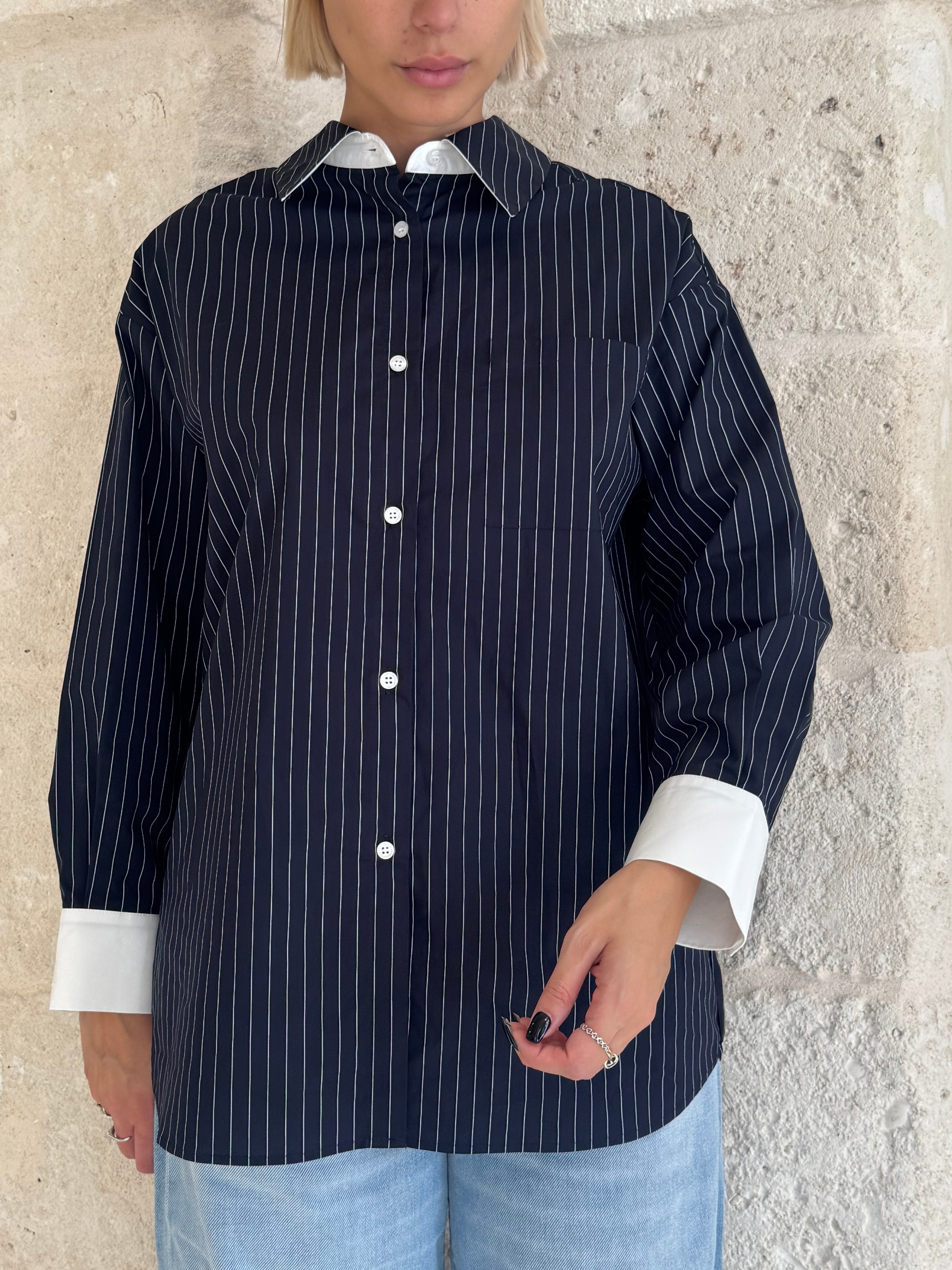 Camicia Righe con colletto e polsini bianchi - Eleh