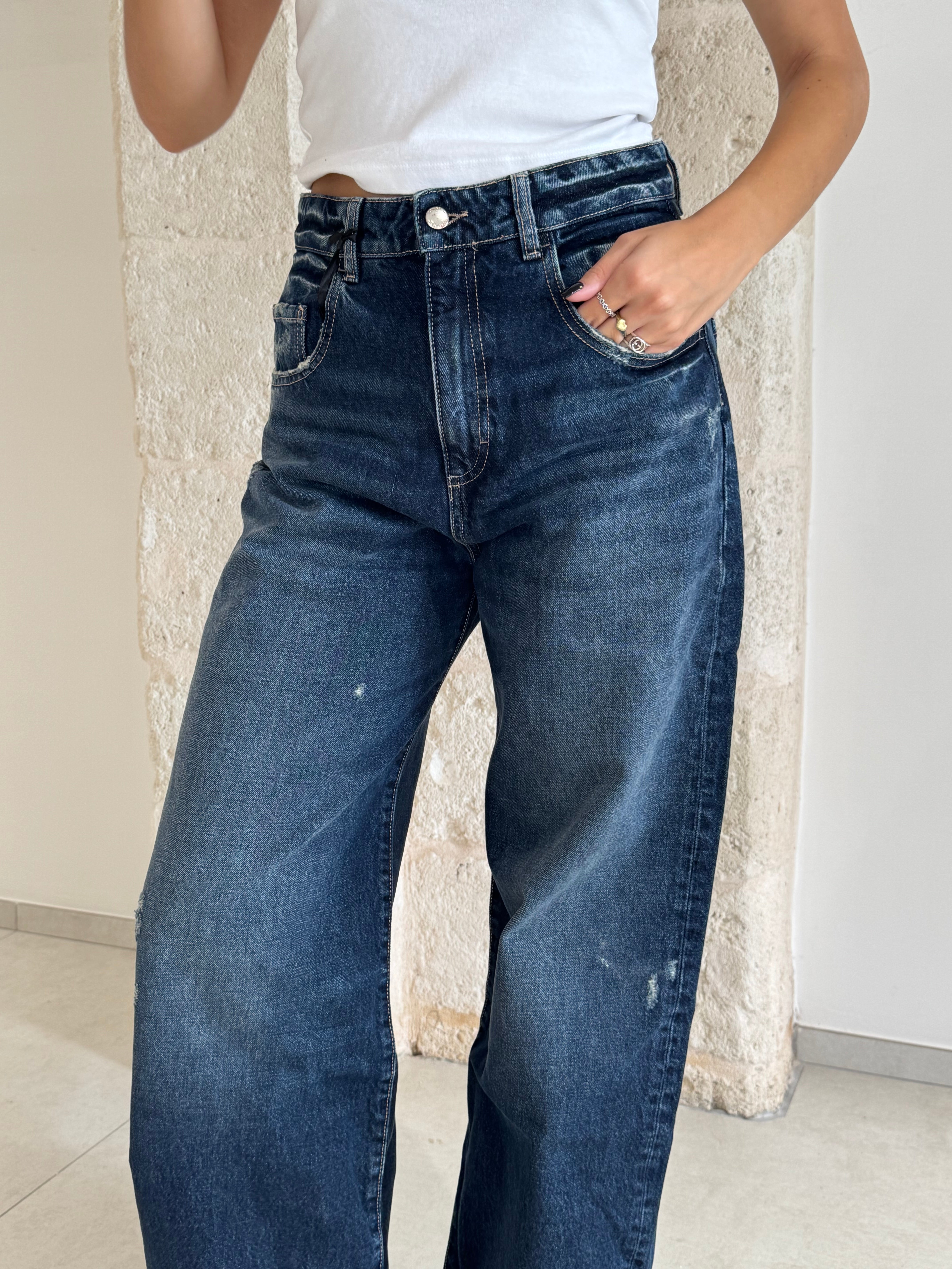 Jeans Poppy Dark Blue e gamba larga -Icon Denim